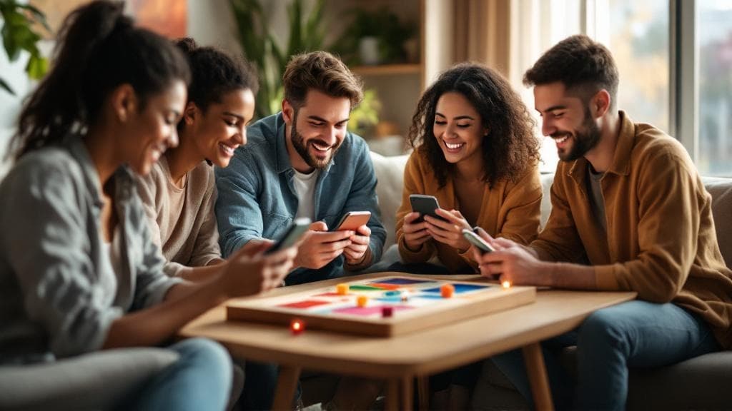 A group of friends enjoying a Ludo game night